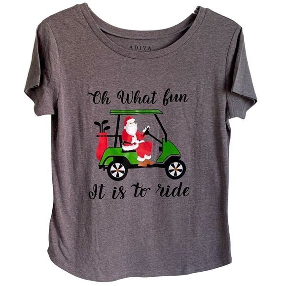 Adiva Oh What Fun It Is To Ride Santa Golf Cart Tee Women's Medium NEW - Picture 1 of 8